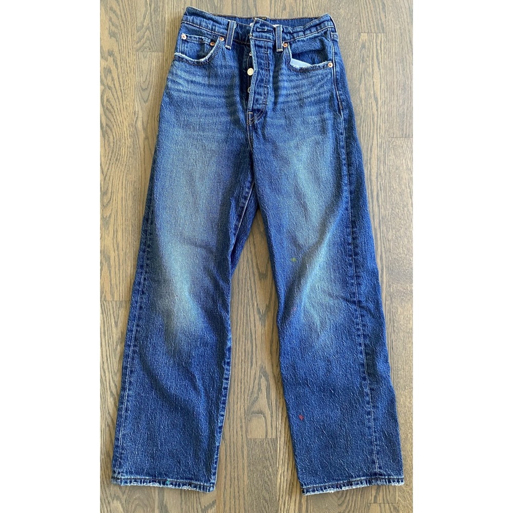 Levis Jeans Premium Big E Ribcage Straight Ankle 25x27 High Rise Button Fly Fade